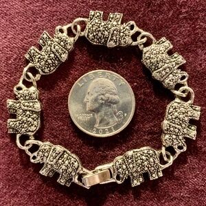 Silver-tone Oxidized Elephant Charm Bracelet